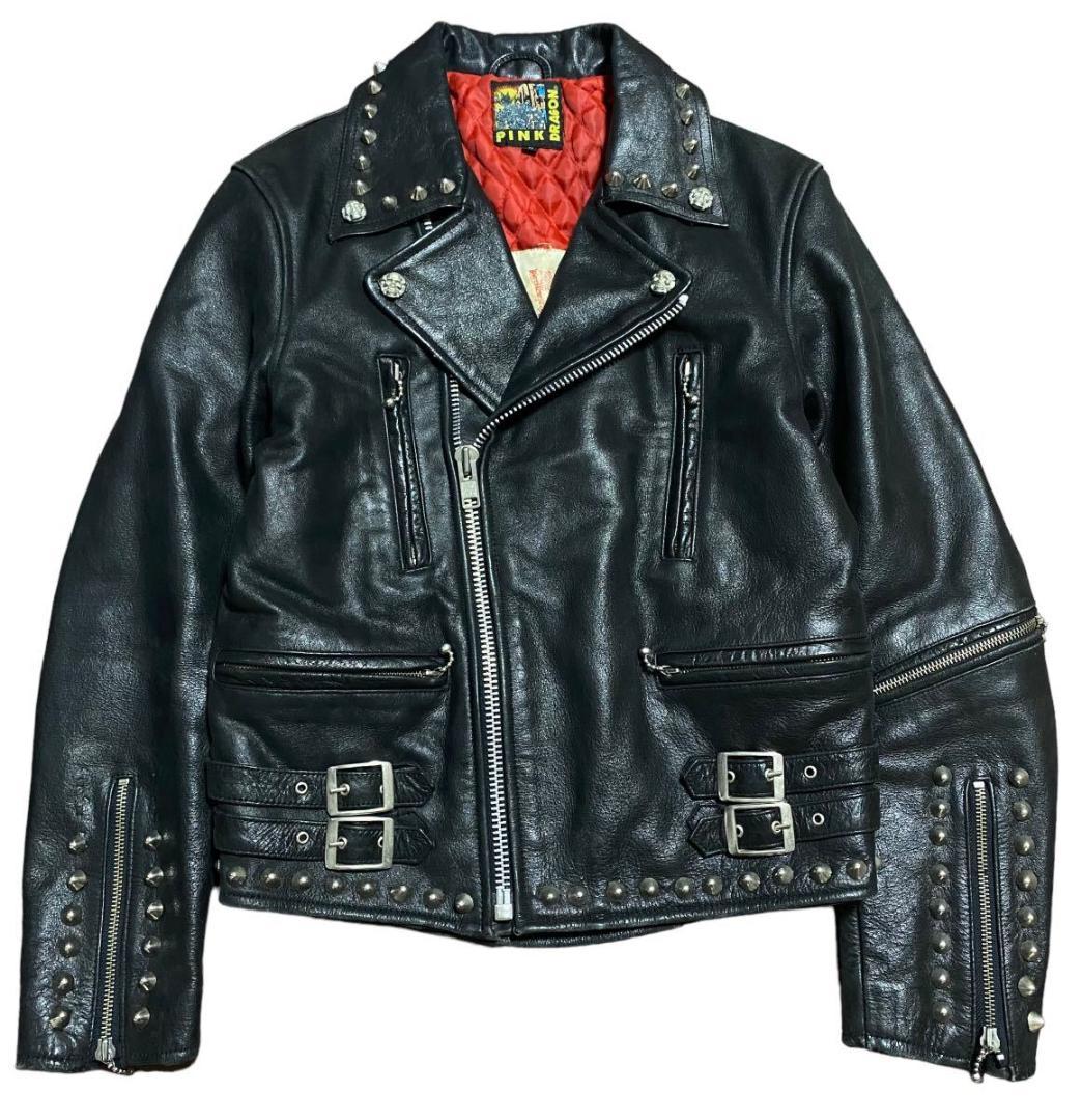 クリームソーダ ピンクドラゴン スタッズ レザー ライダース