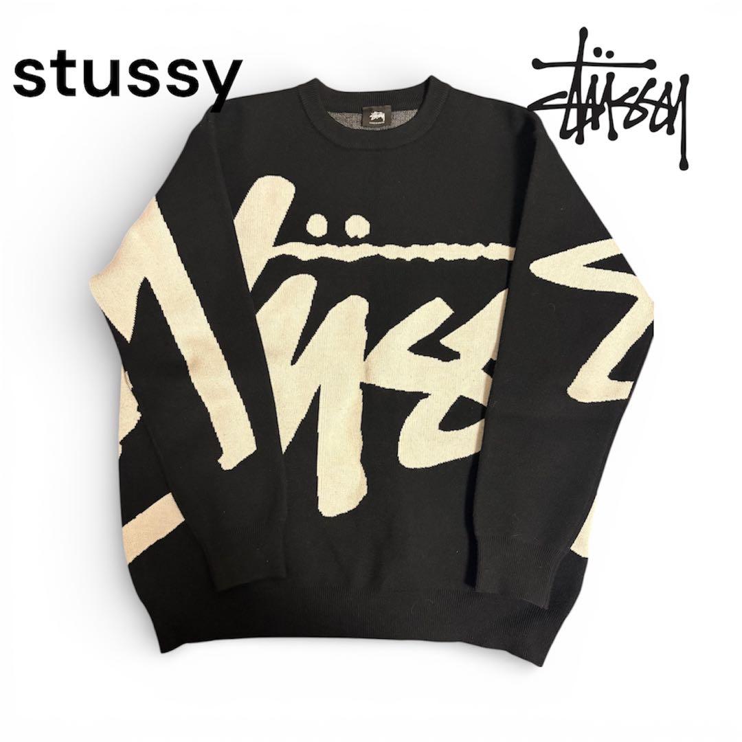 Stussy グラフィックニットセーター ブラック/クリーム