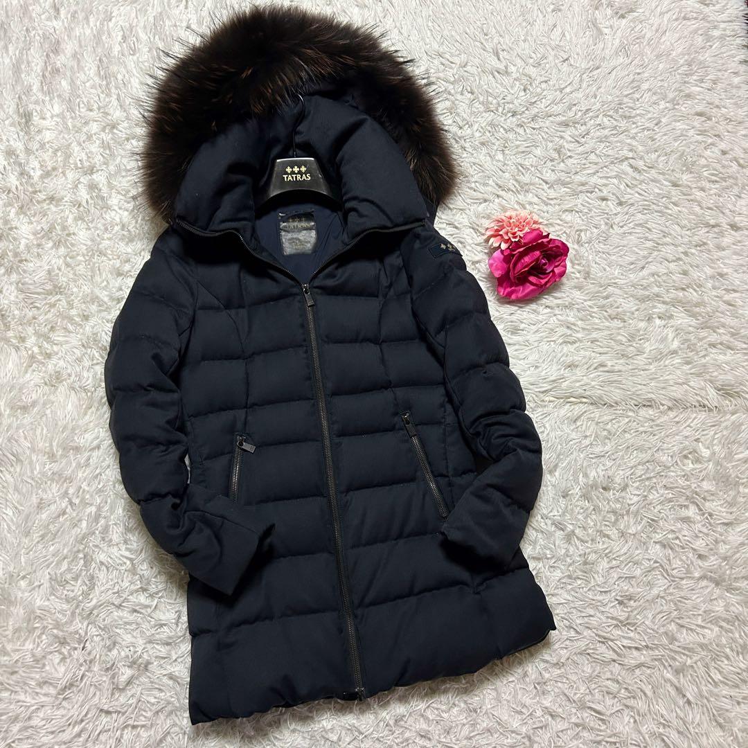 TATRAS ロングダウンコート セラミカ ネイビー ラクーンファー 3way TATRAS ロングダウンコート セラミカ ネイビー ラクーンファー 3way