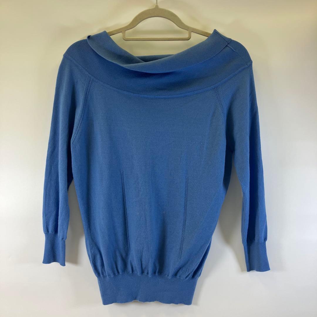 CELINE セリーヌ ドレープネック セーター カシミヤ ブルー Lサイズ