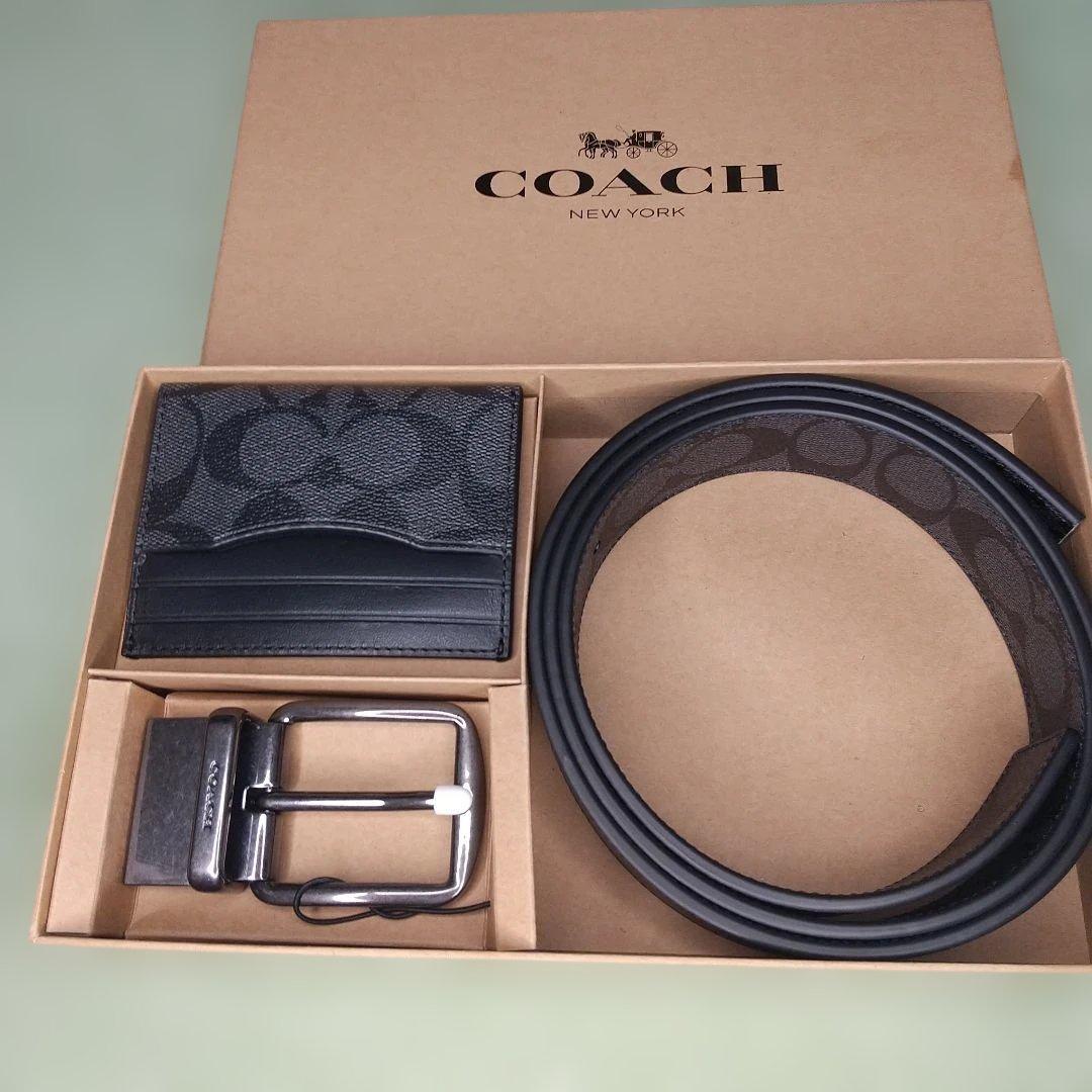 ★良品★コーチCOACH ブラックベルト＆カードケースセット COACH（コーチ） メンズ コインケース＆カードケースセット 3 IN 1 L