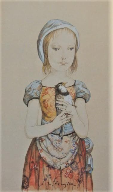 藤田嗣治【JEUNE FILLE PORTANT UN OISEAU】