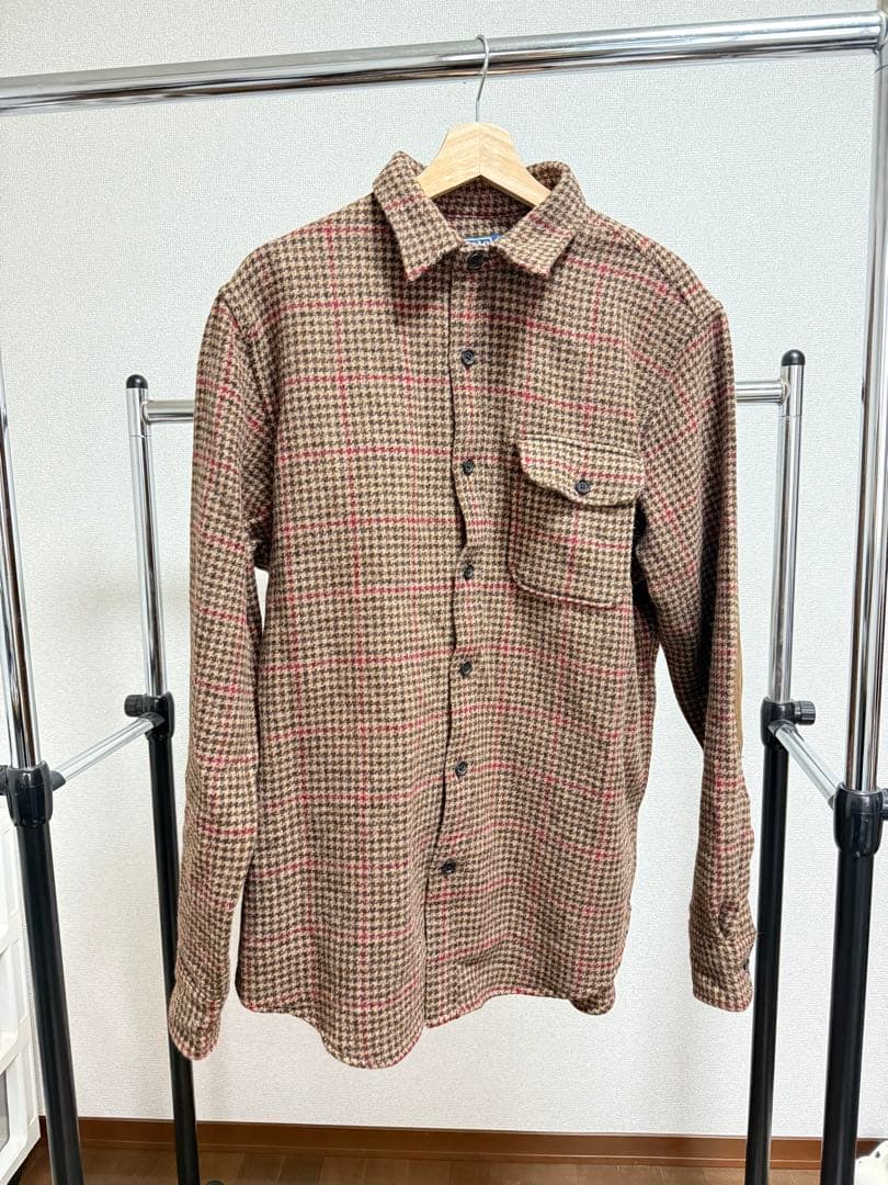 RALPH LAUREN 千鳥格子デザイン肘あて付きウールシャツ　メンズL