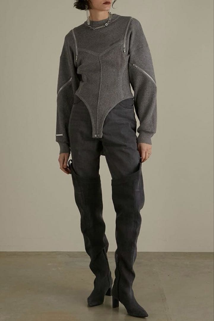 PRANK PROJECT 】トロンプルイユジップニットボディスーツ - メルカリ