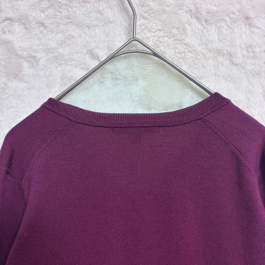 美品 UNIQLO M パープル エクストラファイン メリノ Vネックセーター