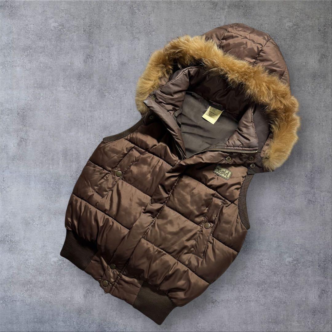 Y2K X-girl ファーダウン ベスト グランジ 平成ギャル白ギャルブラウン