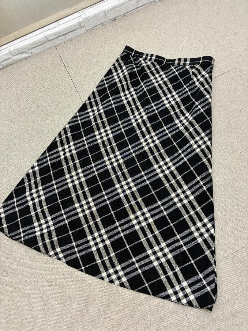 L02456)バーバリーロンドン リネン 絹 ロングスカートノバチェック 40