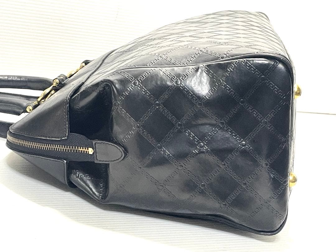 ヴェルサーチェ ハンドバッグ ボストンバッグ 2way ロゴ型押し黒