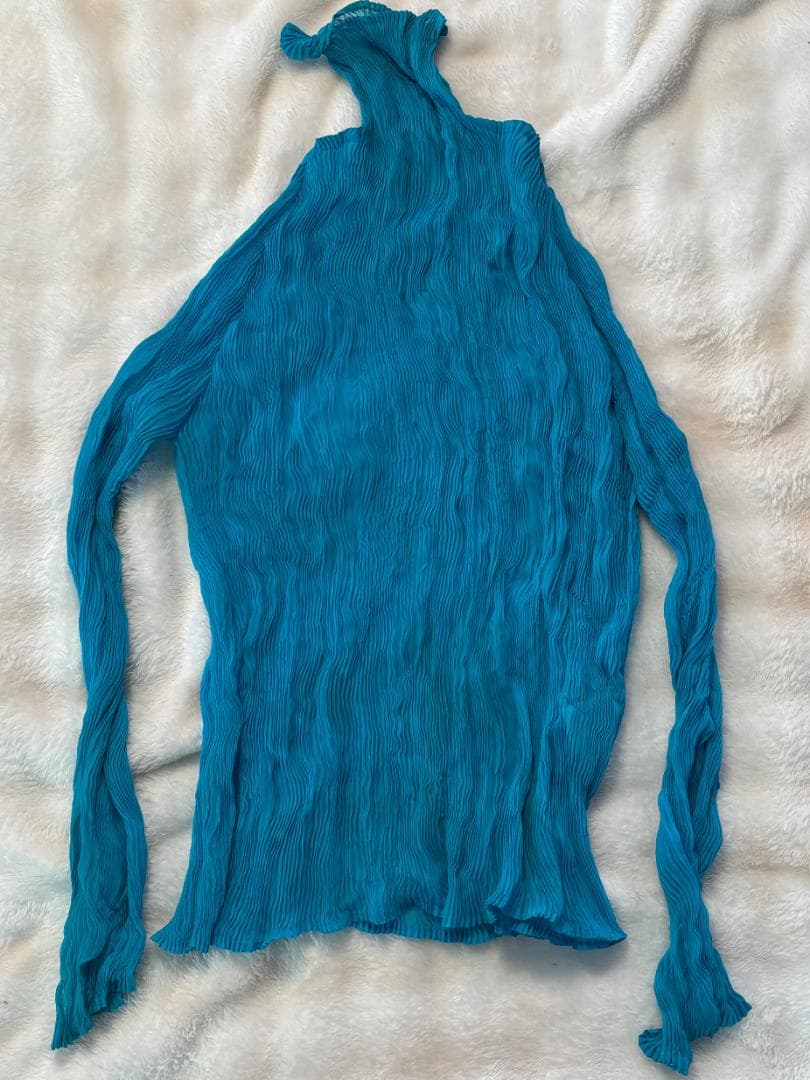 希少] ISSEY MIYAKE しわプリーツ ライトブルートップス