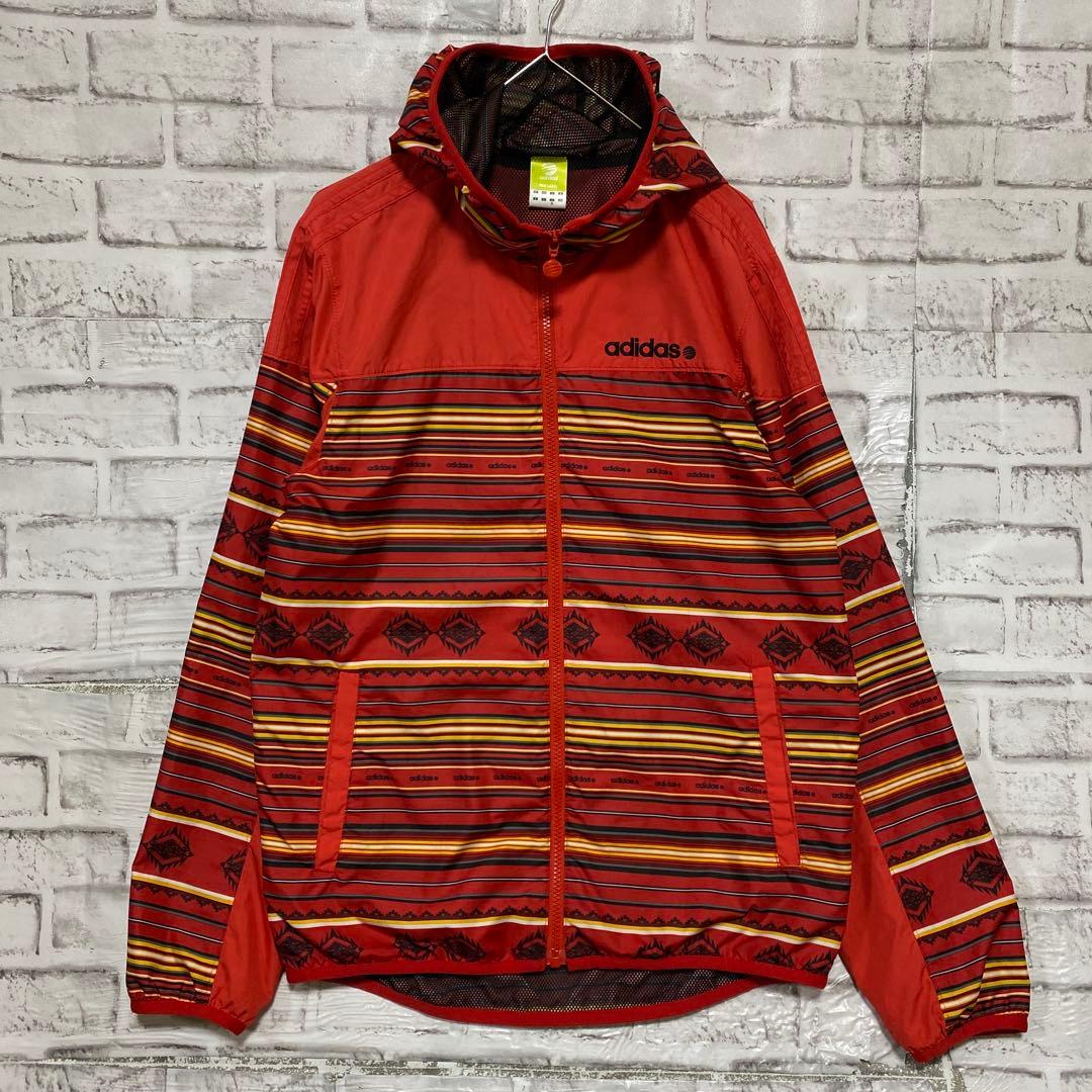 アディダス ナイロンジャケットパーカー レッドS ロゴ刺繍 0122 - メルカリ