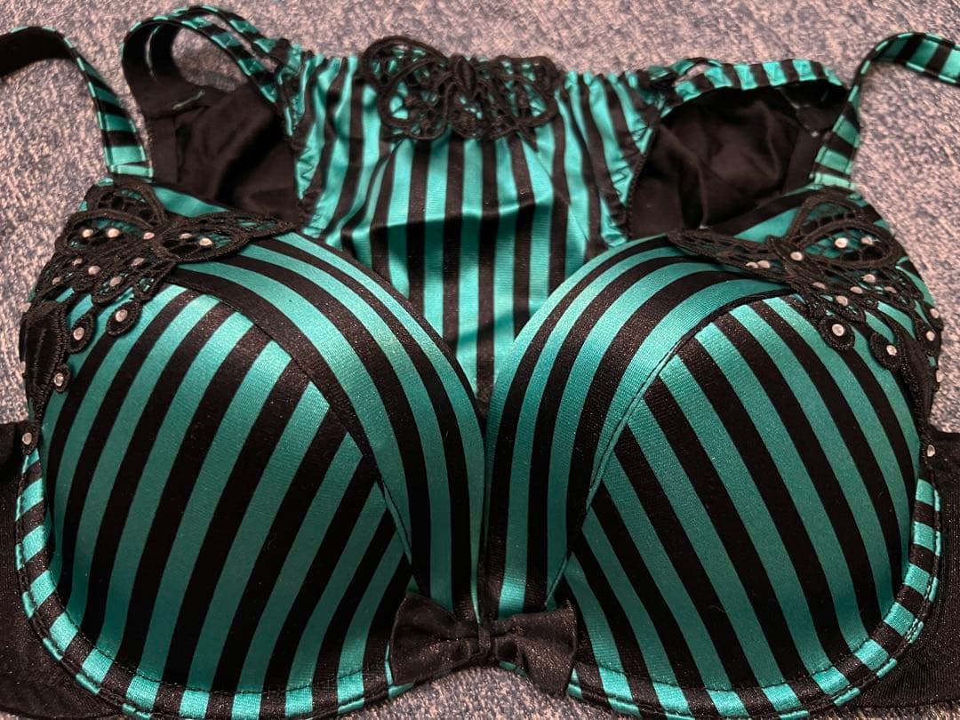 ザ*ん様 サテン ストライプ エメフィール ブラショーツセット E70M 緑