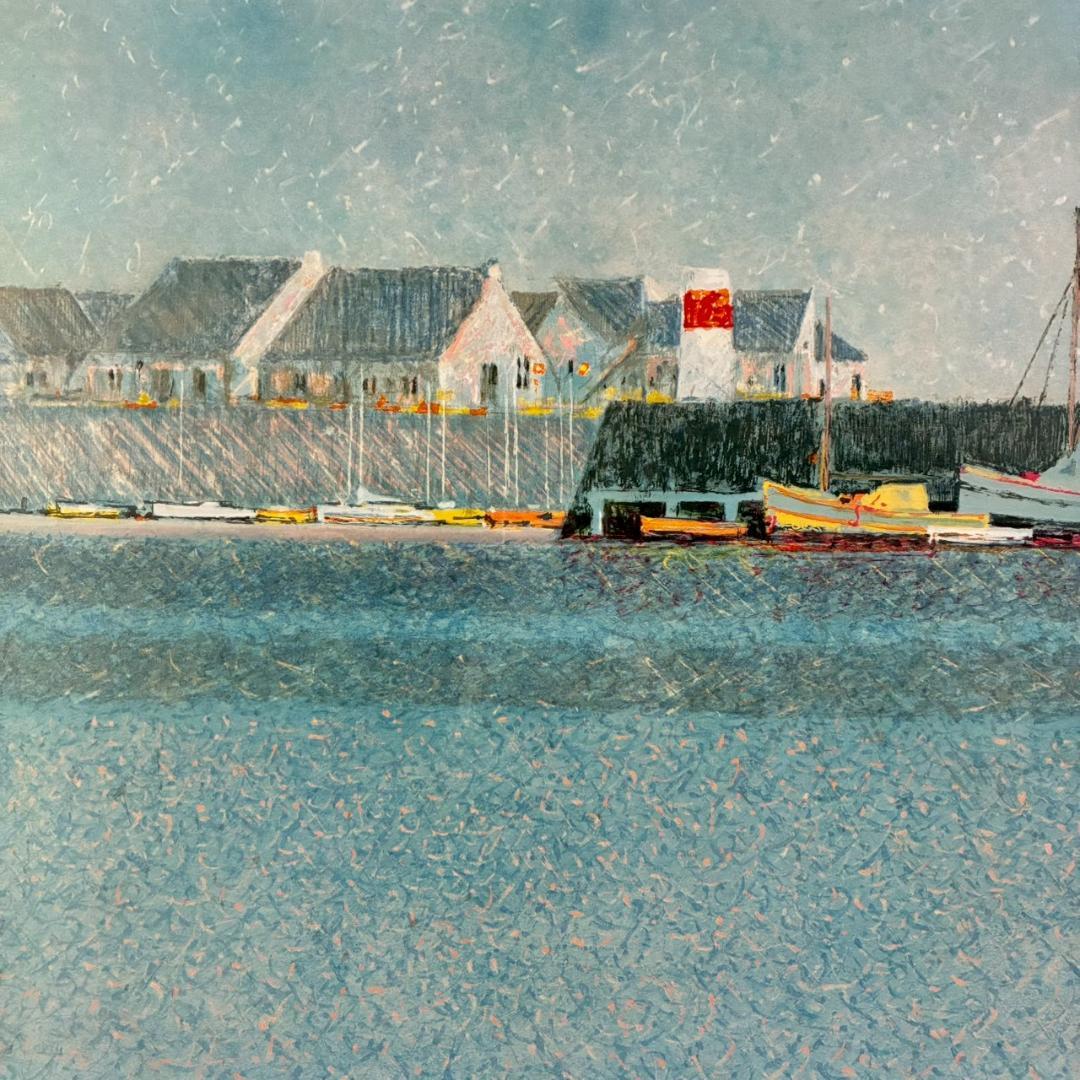 美品 アンドレ・ブーリエ「青いマリーナ」リトグラフ 直筆サイン入