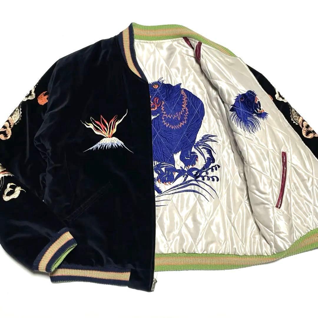 美品/XL！テーラー東洋　別珍　スカジャン　虎　鷹　サテン　ベロア　大きいサイズ