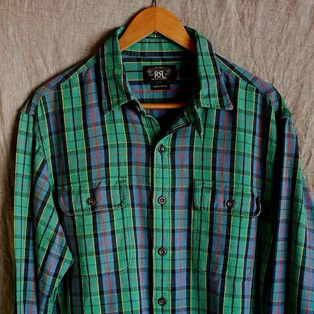 RRL ラルフローレン ネルシャツ L チェック柄 ワークシャツ 厚手 緑