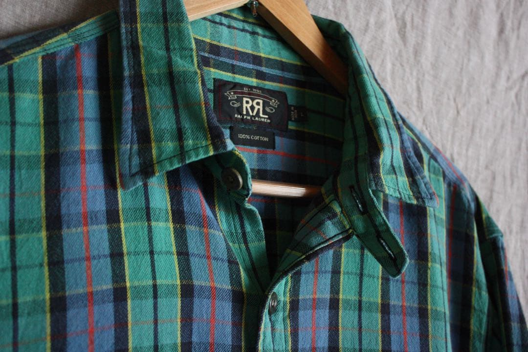 RRL ラルフローレン ネルシャツ L チェック柄 ワークシャツ 厚手 緑