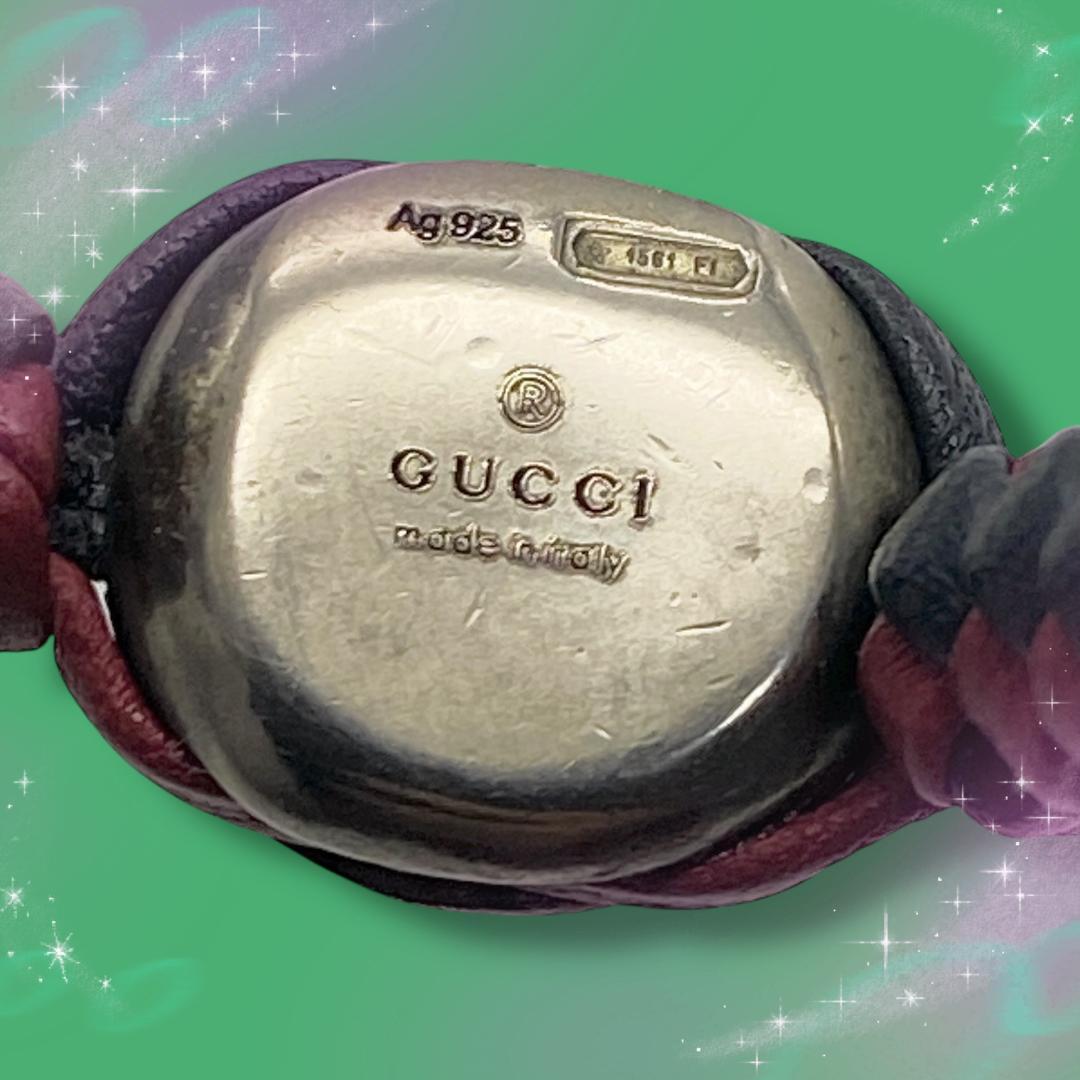 《美品》 グッチ ブレスレット クレスト 編み込みレザー Ag925