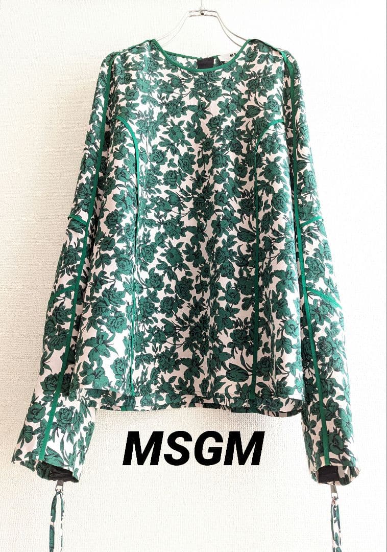 【美品】MSGM ジップ袖　花柄グリーン　モードブラウス　イタリア