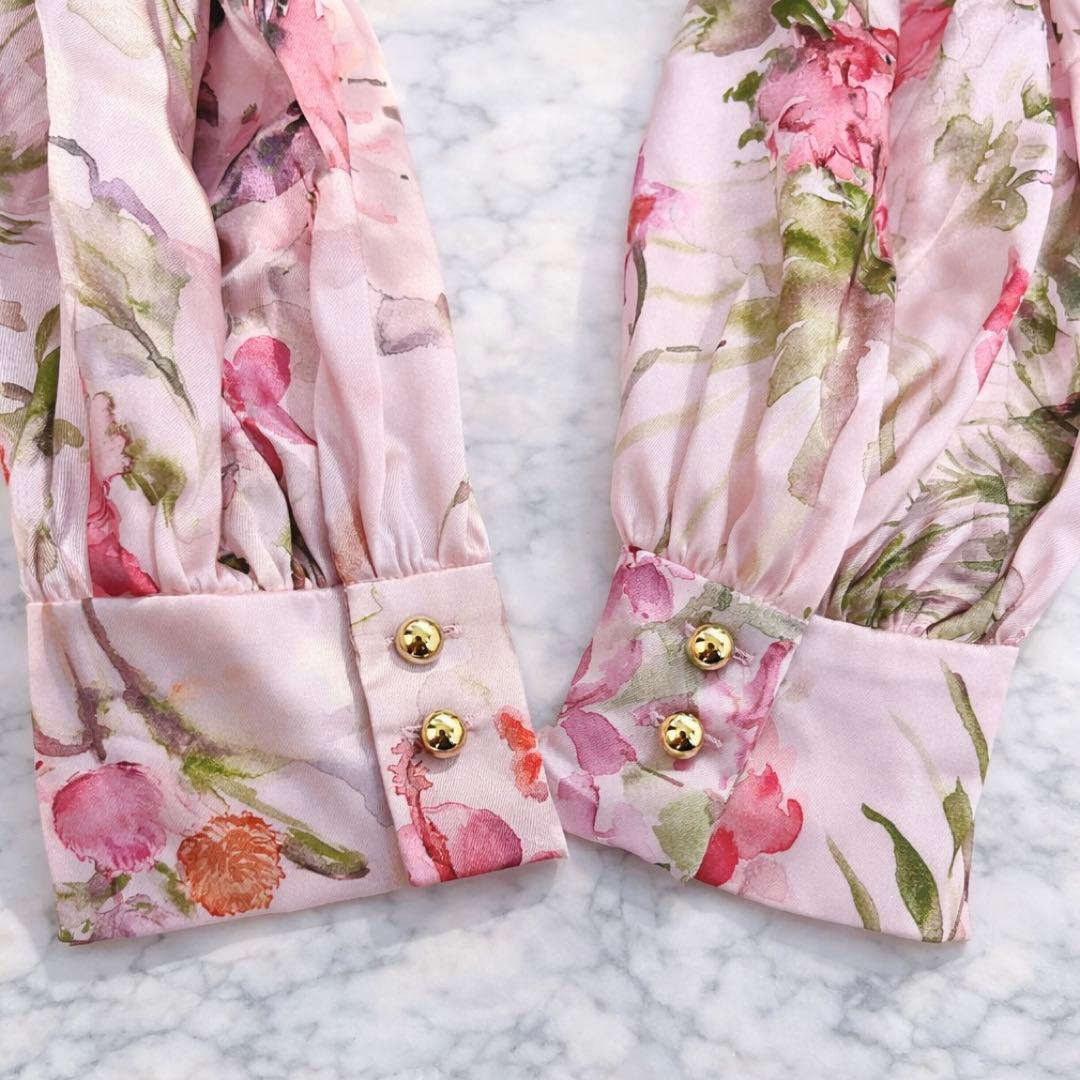 ルルウィルビー RATTI ソフトフラワープリントブラウス 水彩 ピンク