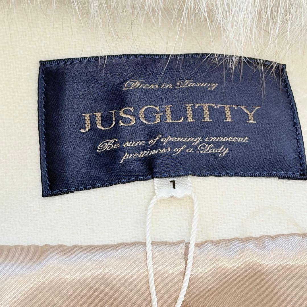 大人可愛い JUSGLITTY フォックスファー コート 金具 レザー フード付