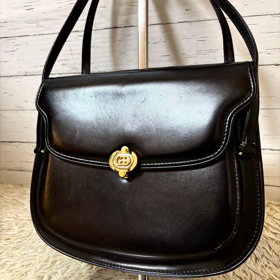希少 美品✨オールドグッチ　ハンドバッグ　インターロッキング　レザー　ブラック