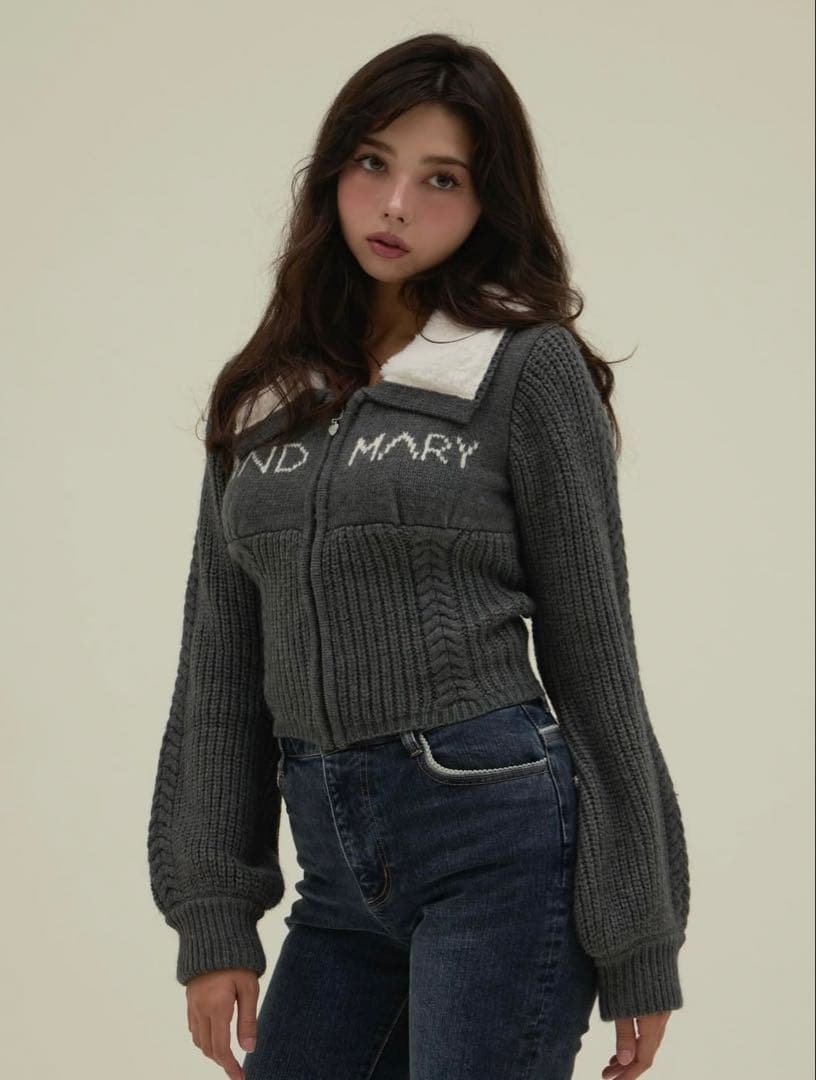 andmary Mary logo zip tops gray アンドマリー