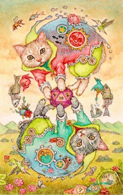 【原画】『運命のダイス』猫　絵画　パステル画　アンティーク　ミステリアス