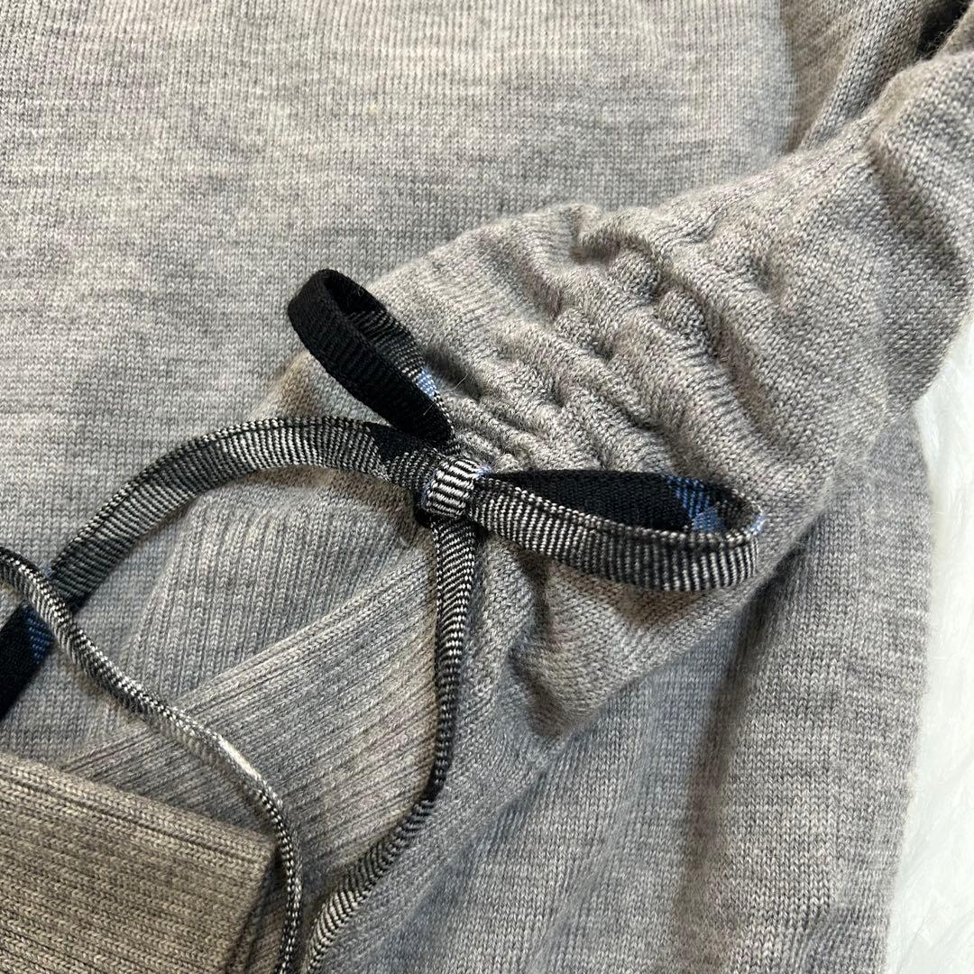 BURBERRY BLUE LABEL Vネックニット グレー リボン袖 M