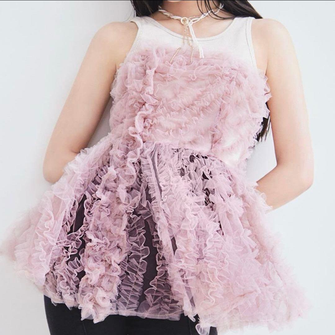 ✩美品✩ SNIDEL スナイデル チュール刺繍ベアペプラムTOPS ピンク