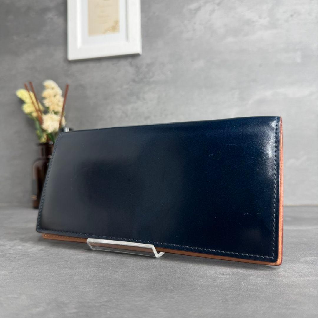 ®️GANZO ガンゾ コードバン V字マチ 長財布 小銭入れ付き ネイビー
