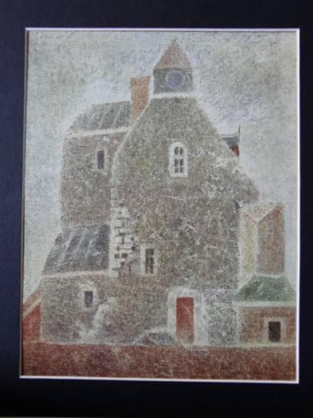 岡鹿之助、粉ひき場、高級画版の一部、版上サイン入、新品額付