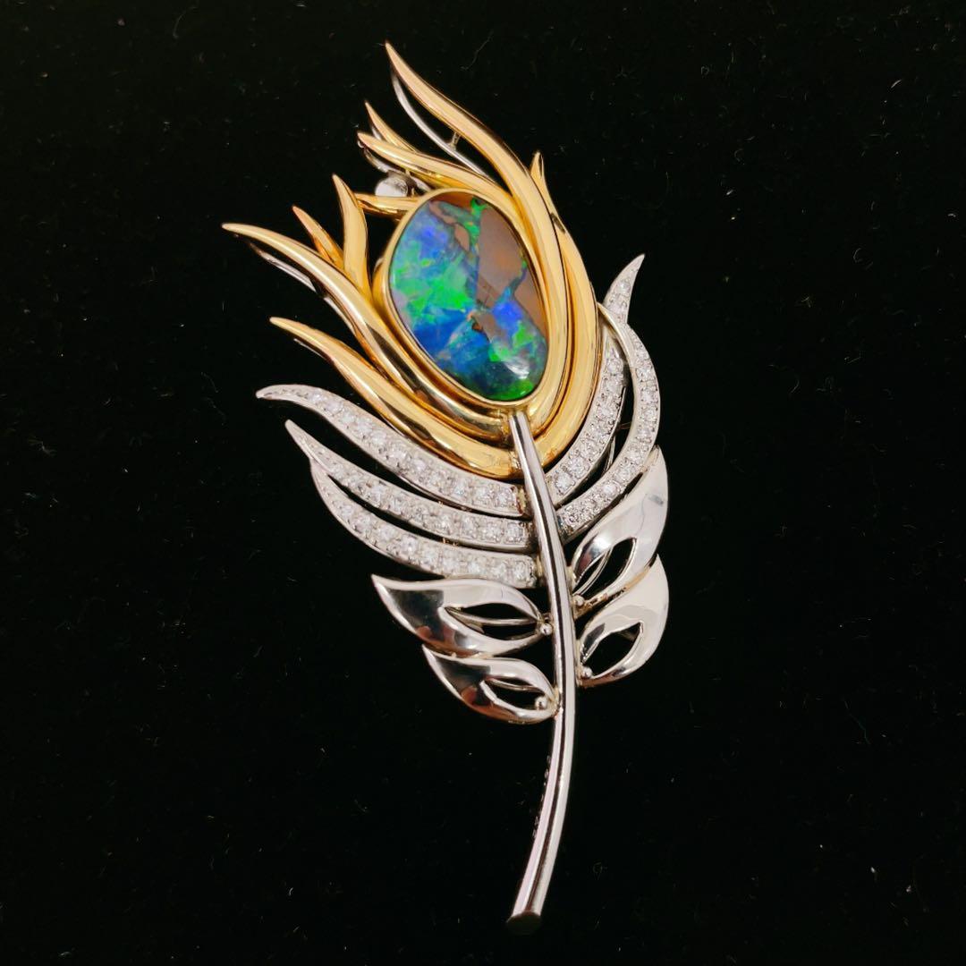 【PARLOR】K18/Pt900 ボルダーオパールデザインブローチ