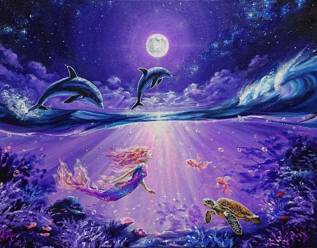 美しい満月の夜】アクリル画 F6 風景画 絵画 動物画 海の絵 - メルカリ