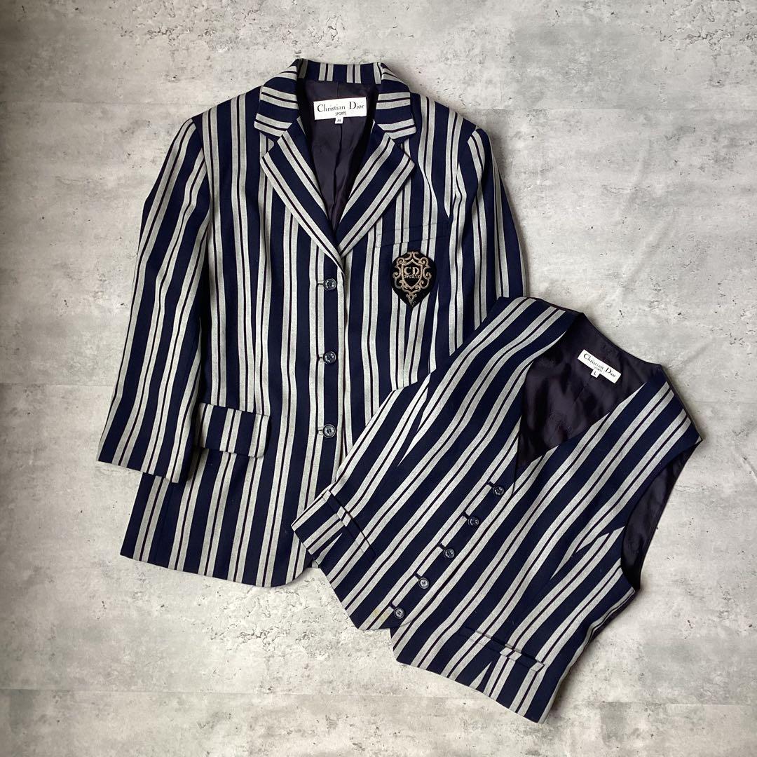 ChristianDior ディオール　2ピース　ストライプ　ネイビー