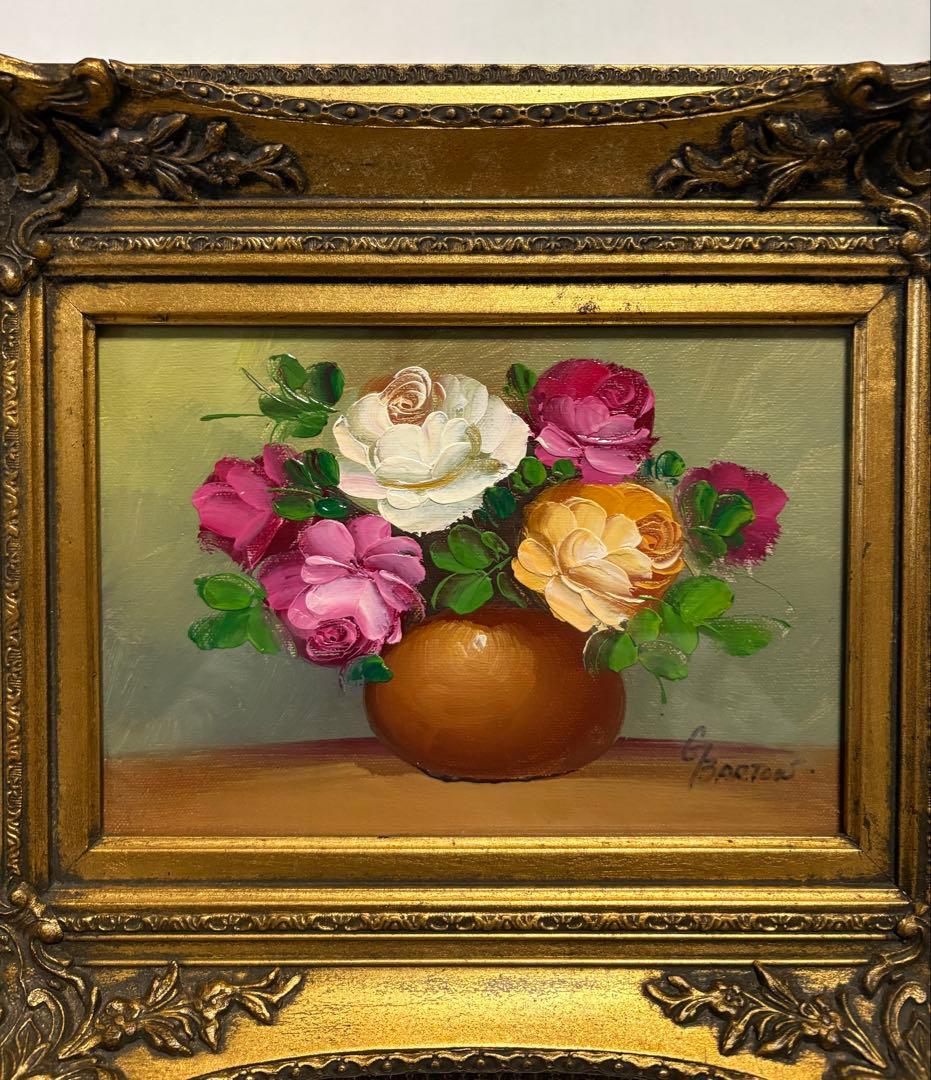 G BARTON SM号 油絵 油彩 薔薇 バラ 花 真作 インテリア 額装