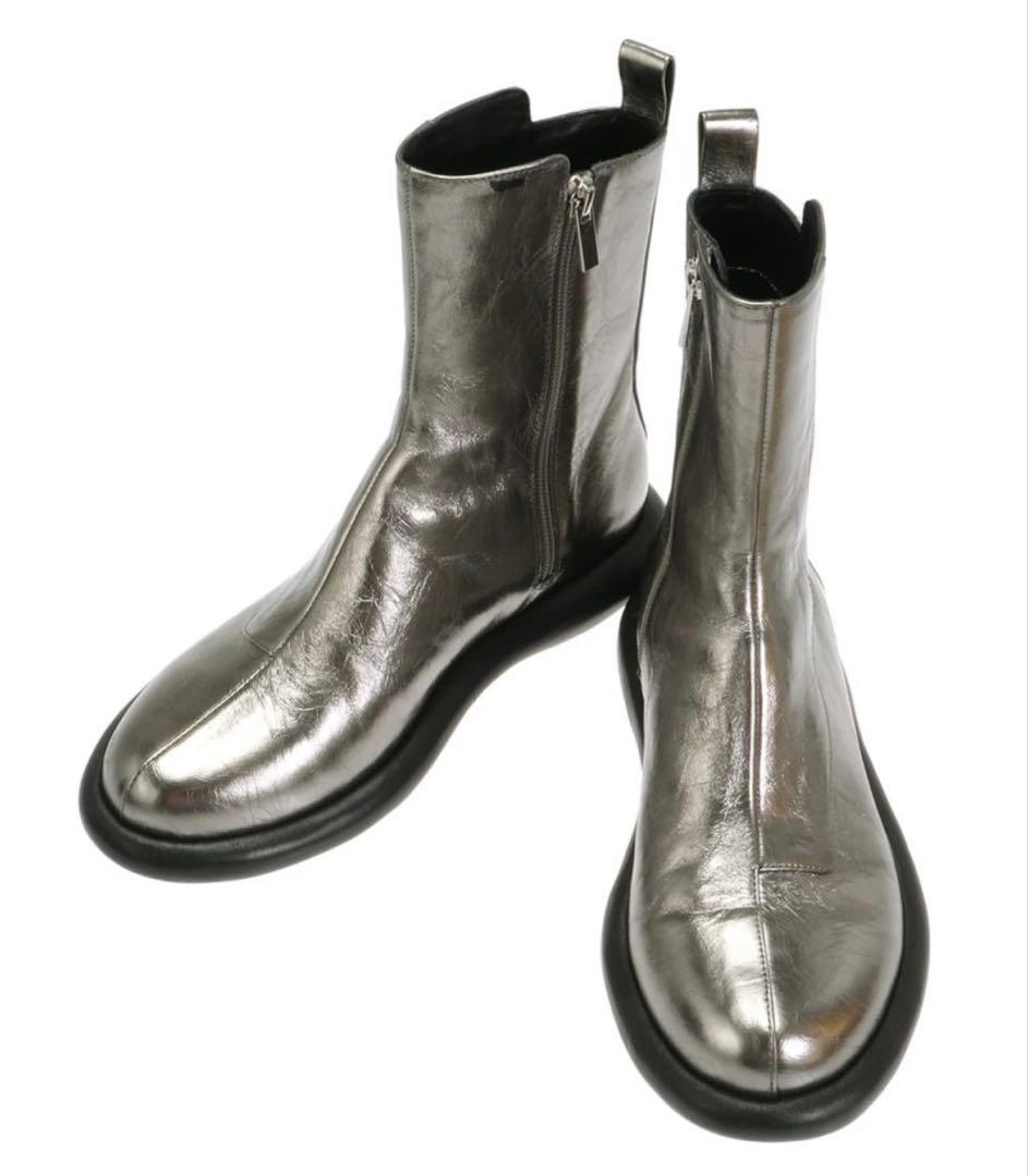 UN3D. ラウンドロウヒールブーツ シルバー38サイズ