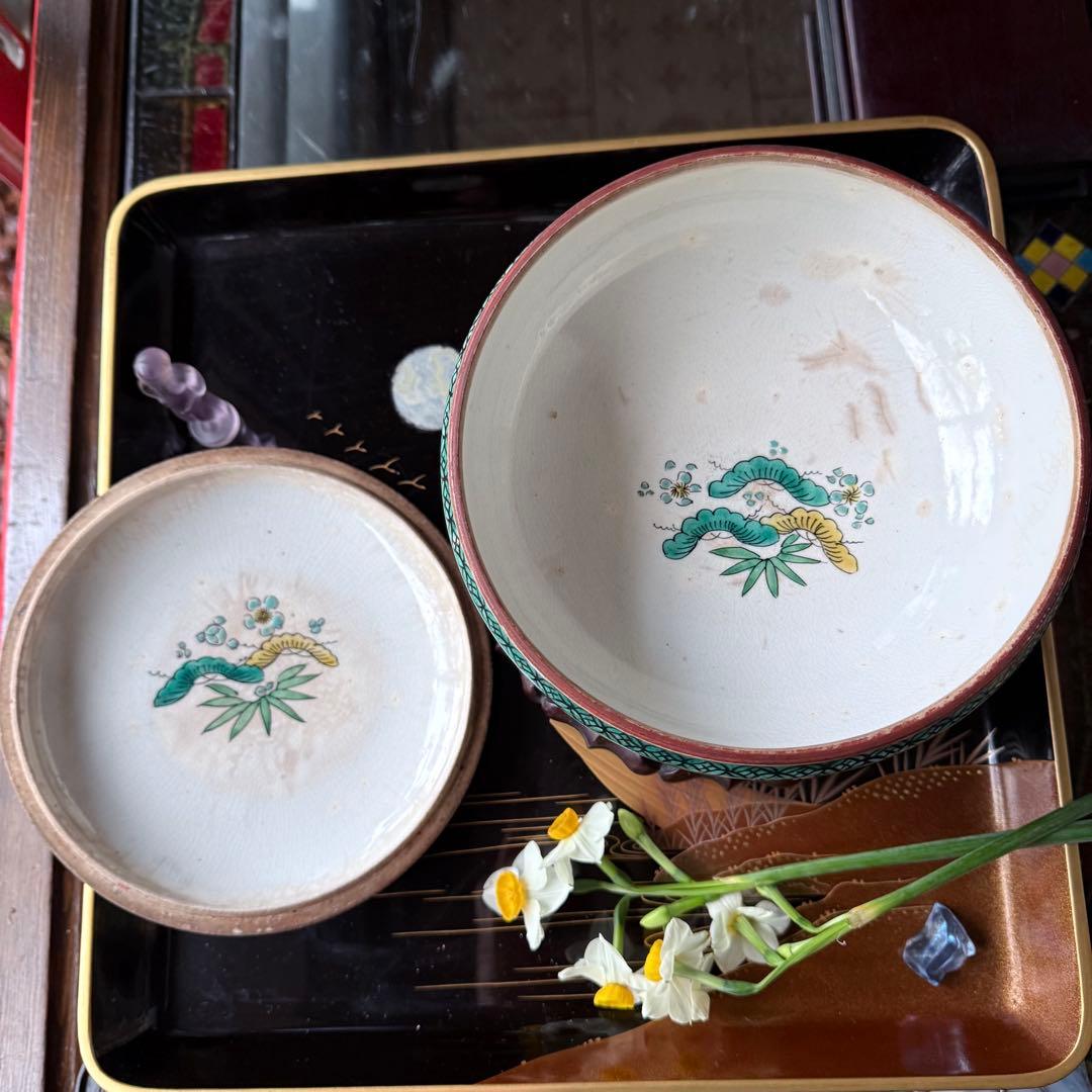 T様へ感謝お嫁入り‼️九谷焼KUTANI あじさい❌鶴❌松 蓋もの