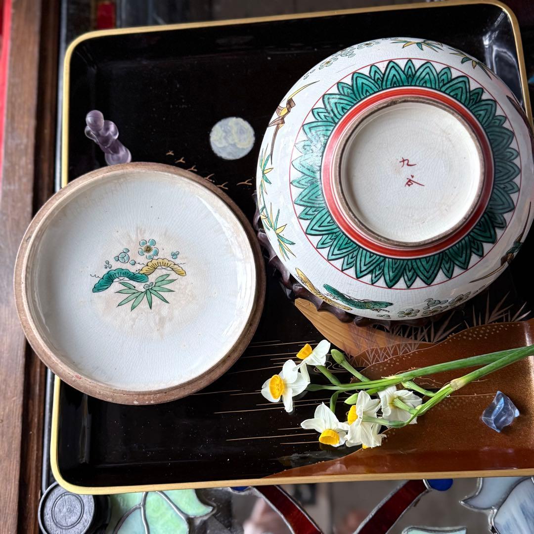 T様へ感謝お嫁入り‼️九谷焼KUTANI あじさい❌鶴❌松 蓋もの