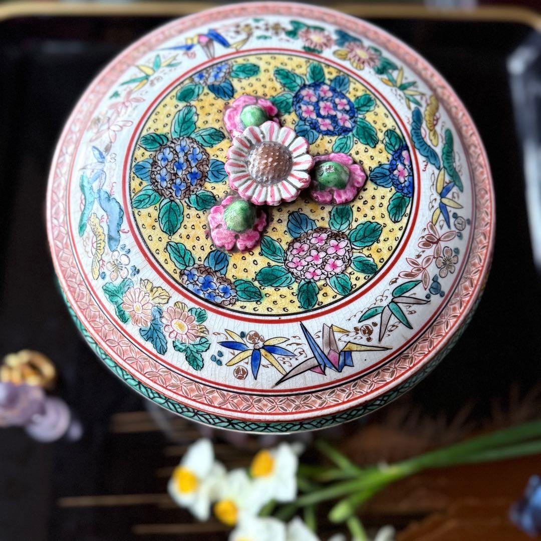 T様へ感謝お嫁入り‼️九谷焼KUTANI あじさい❌鶴❌松 蓋もの