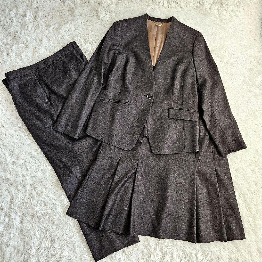 NEWYORKER スーツ パンツ スカート 3点 ブラウン 大きいサイズ