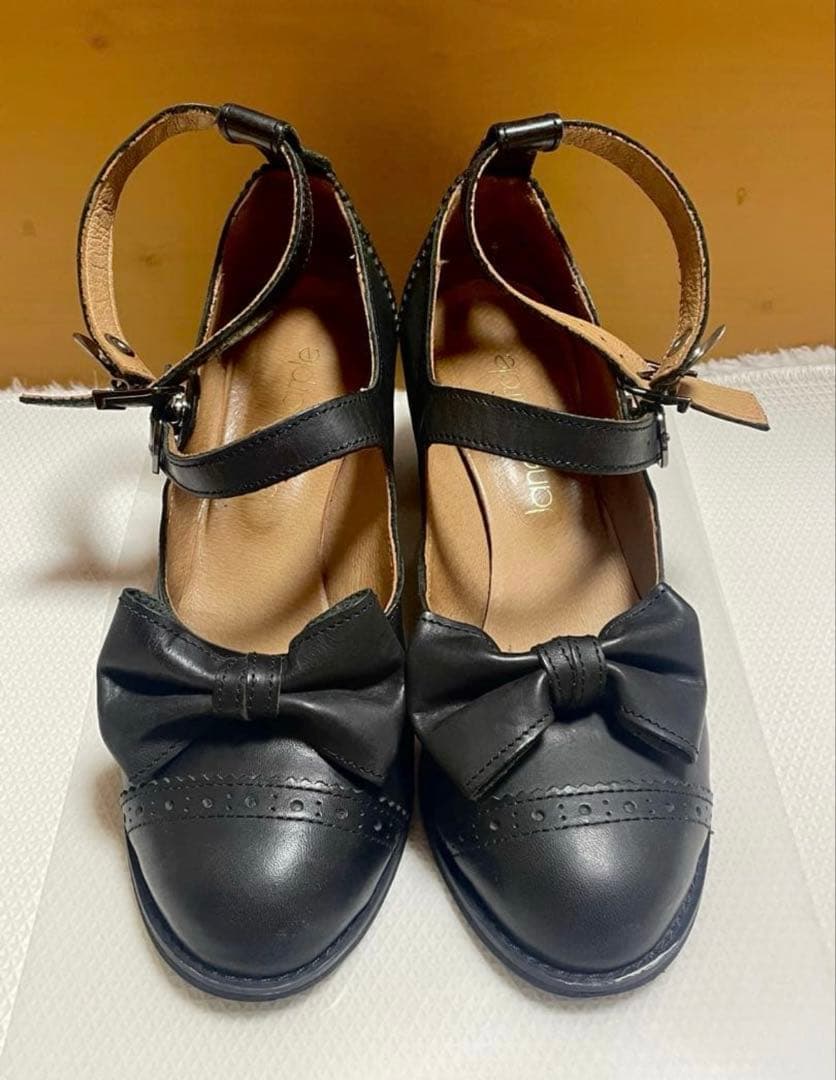 ジェーンマープル ストラップリボンパンプス ブラックL Jane Marple