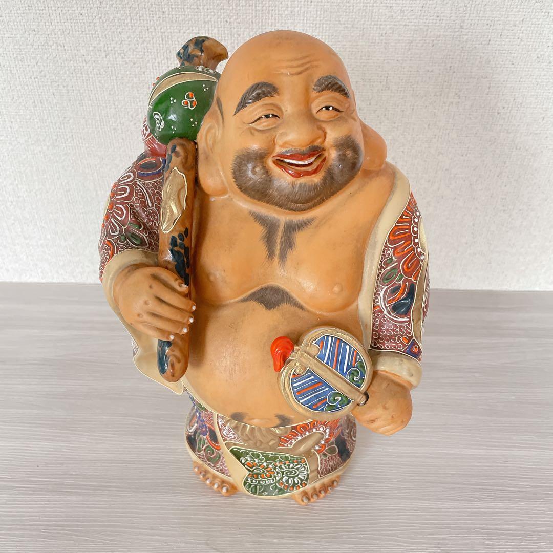 布袋様 置物 九谷焼風 菊池仙谷作 陶器 金彩 縁起物 高さ30cm 七福神