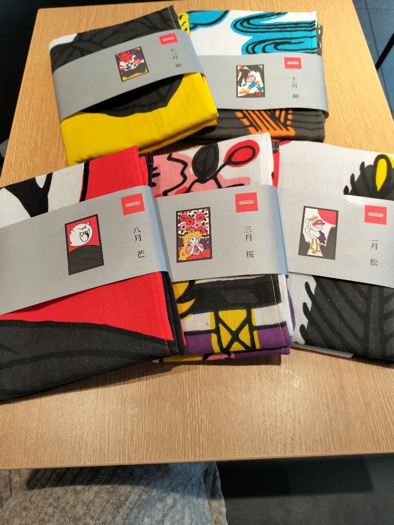 【新品】任天堂ミュージアム 限定 フェイスタオル 花札 5枚セット コンプリート ニンテンドーミュージアム購入グッズ マリオ花札 ハンドタオルと