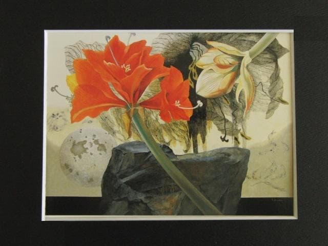 日下部淑子、【地に祈る】、希少な額装用画集画、新品高級額 額装付