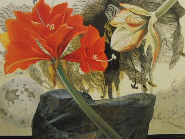 日下部淑子、【地に祈る】、希少な額装用画集画、新品高級額 額装付