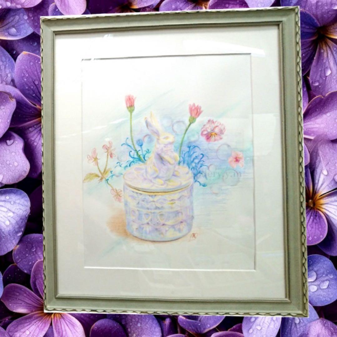 『春を待つうさぎ』　水彩色鉛筆画 ペット肖像画 事例紹介】うさぎ：ペコちゃんの色鉛筆画作品です