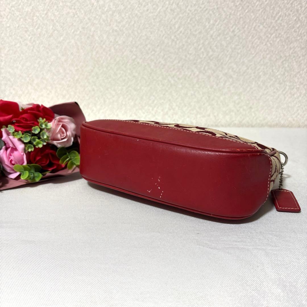 希少 COACH コーチ シグネチャー レッド アクセサリーポーチ 6094