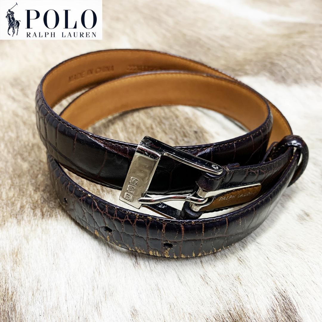 ポロラルフローレン クロコ型押し レザーベルト - メルカリ