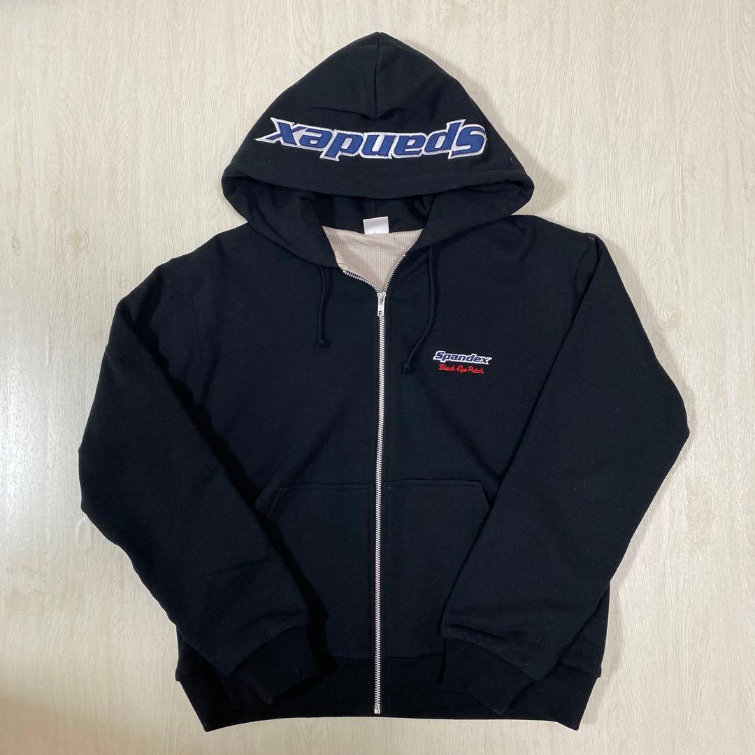 black eye patch spandex zip hood ジップパーカー