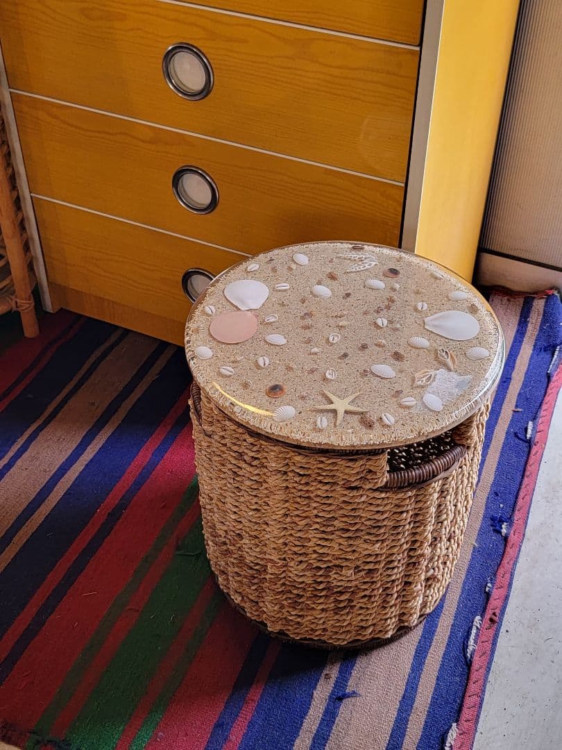 シェルトップ収納スツール　貝殻　装飾　硝子付き収納　バスケット インテリア tamatoshi_200-0004-r