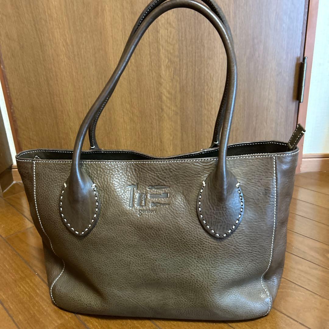 美品　genten 工具刻印 レザートートバッグ 本革 大容量 A4収納可能
